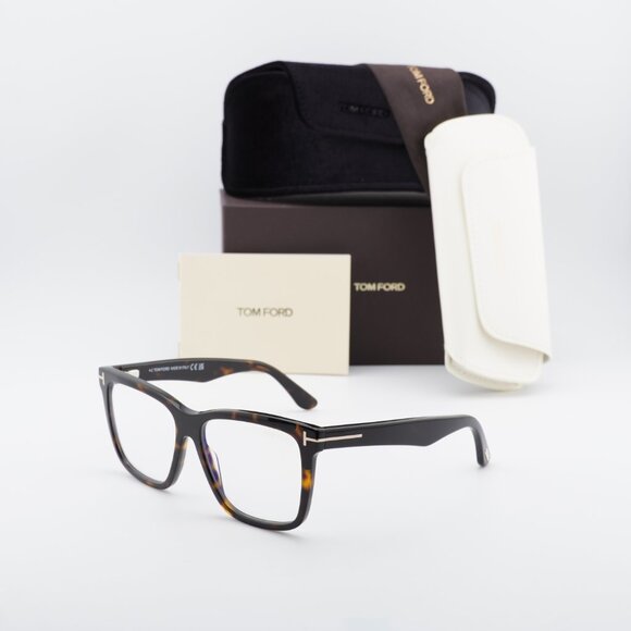 Tom Ford FT6069-B 052 Square Eyeglasses 54mm - Havana / Clear with Clip-on
